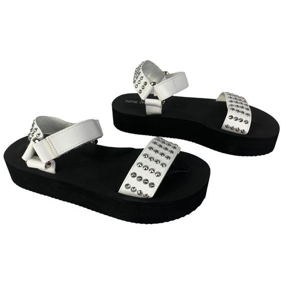 Nine West Sandals Womens Size‎ 8 Comehere3 White Studded Slip On Flats - Picture 5 of 11